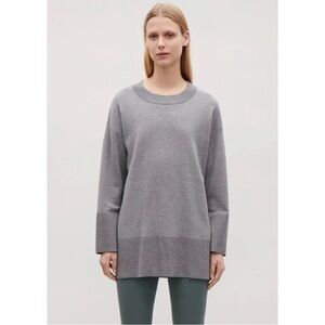 COS Women’s Grey Wool Cotton Blend Oversized Tunic Sweater Medium Quiet Luxury